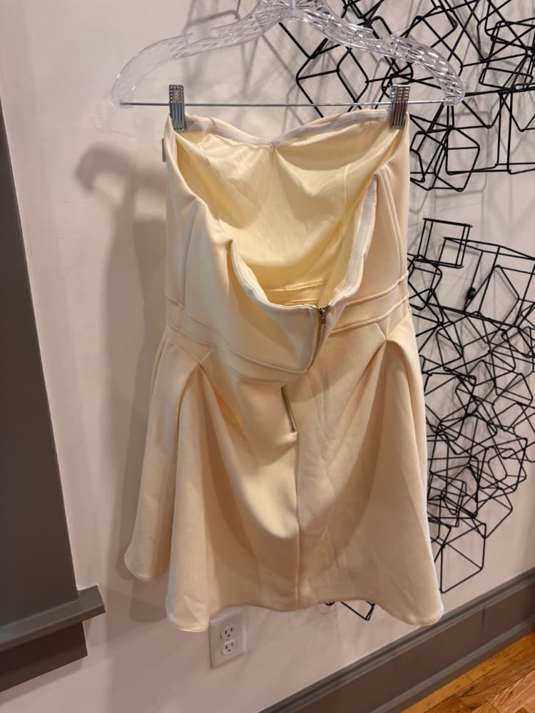 Cream Strapless Pleated Strapless Mini Dress - Image 2
