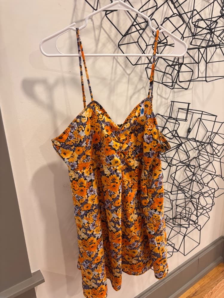 Orange Floral Sundress with ruched detailing - Image 1