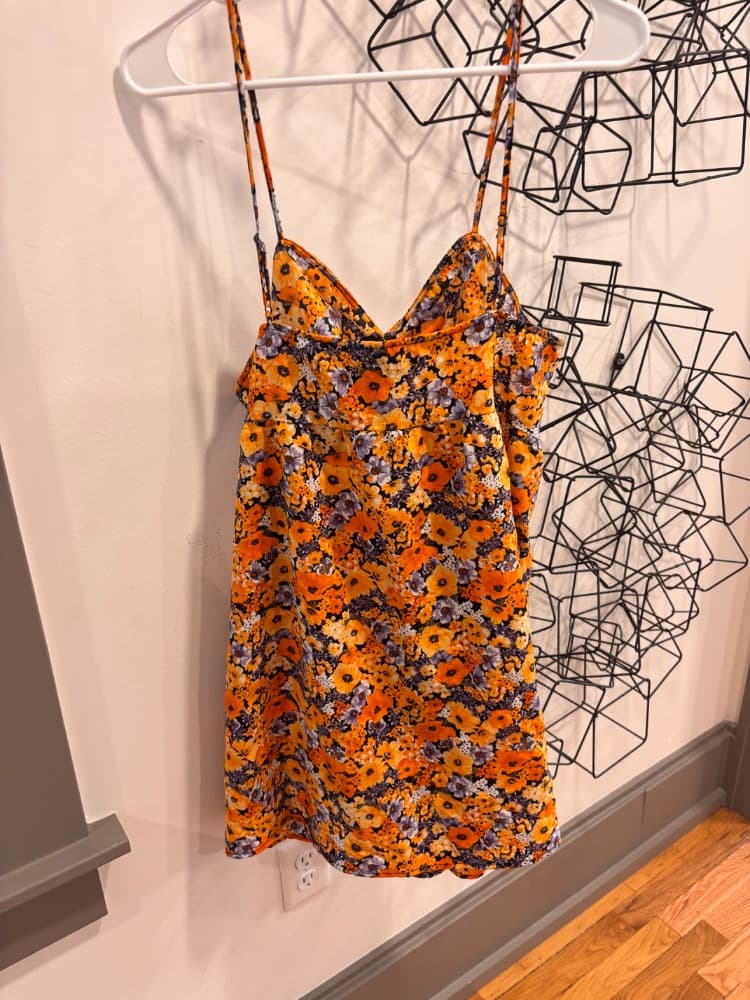 Orange Floral Sundress with ruched detailing - Image 2