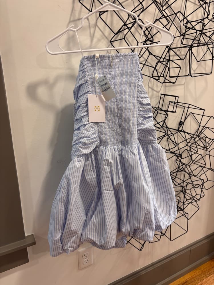 Nordstrom Blue and White pinstripe strapless bubble dress - Image 2