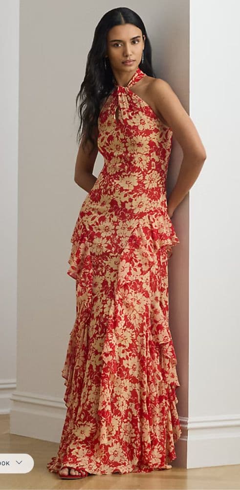Ralph Lauren Floral Ruffle Halter Gown - Image 2