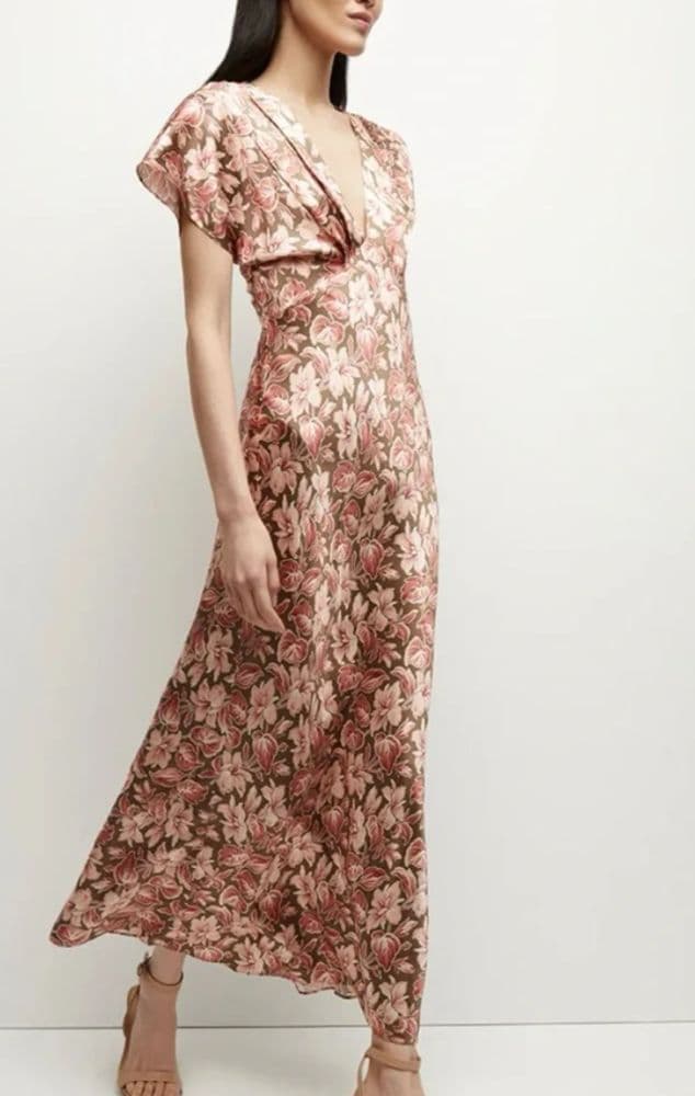 Veronica Beard Seymour Floral Print Silk Blend Satin Dress - Image 2