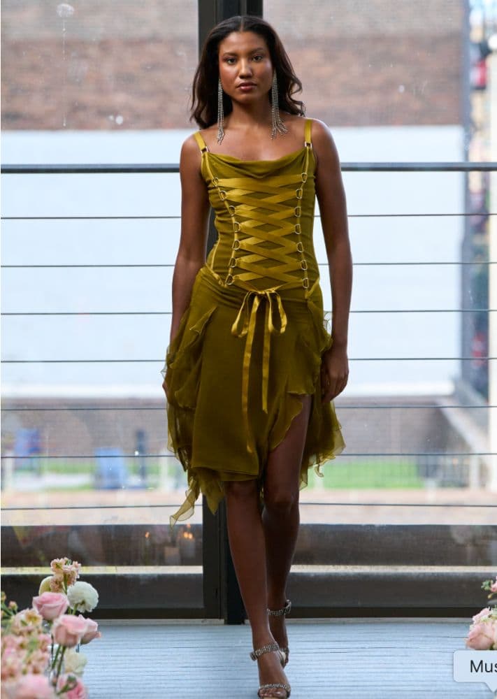Versace Vintage Green Strappy Corset Dress - Image 4
