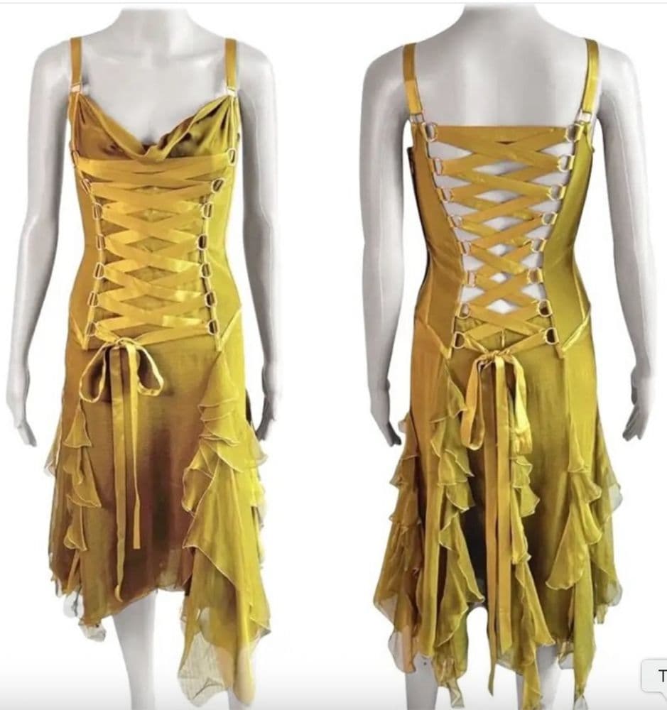 Versace Vintage Green Strappy Corset Dress - Image 3