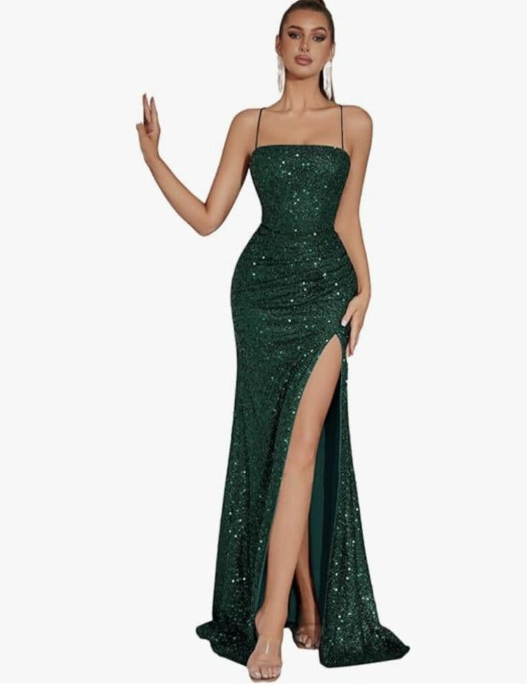 Elegant Emerald Green Sparkle Gown - Image 1