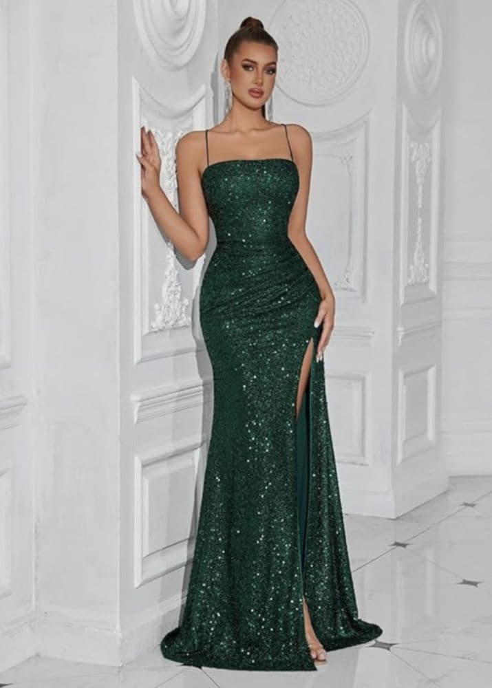Elegant Emerald Green Sparkle Gown - Image 2