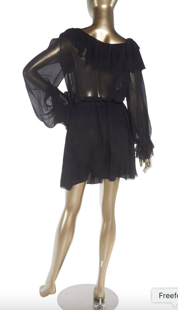 Saint Laurent Sheer Crepe Dress W/ Leather Flower Pin - Image 5
