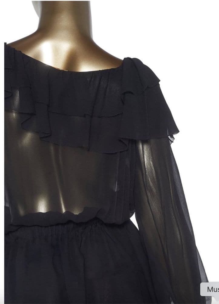Saint Laurent Sheer Crepe Dress W/ Leather Flower Pin - Image 6