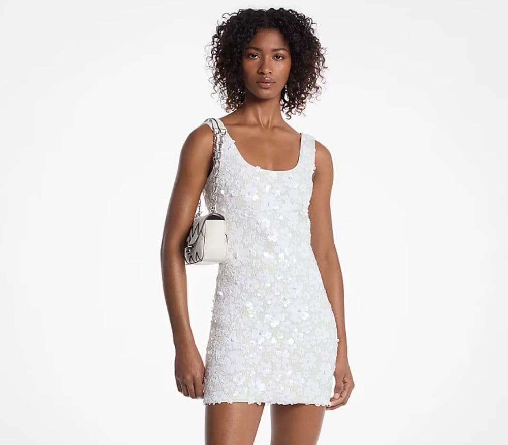 Michael Kors Floral Sequin Stretch Scuba White Mini Dress - Image 1