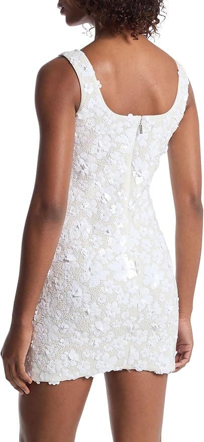 Michael Kors Floral Sequin Stretch Scuba White Mini Dress - Image 4
