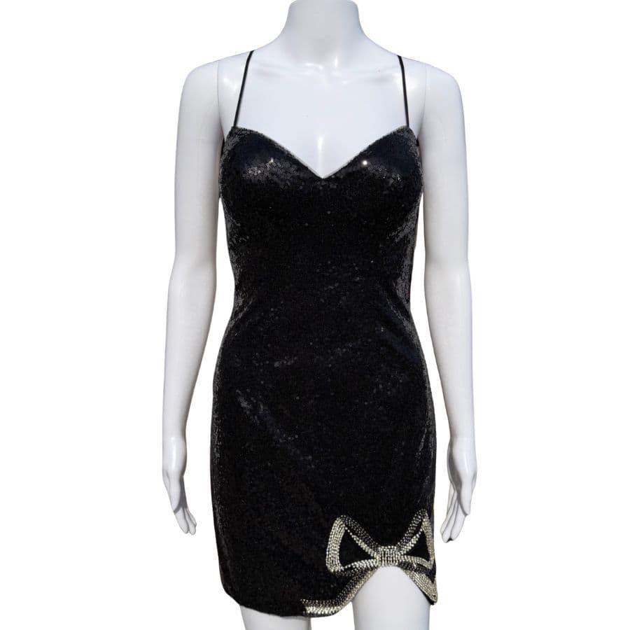 Wrap it in a Bow Black Sequin MiniDress Jovani 39844 - Image 3