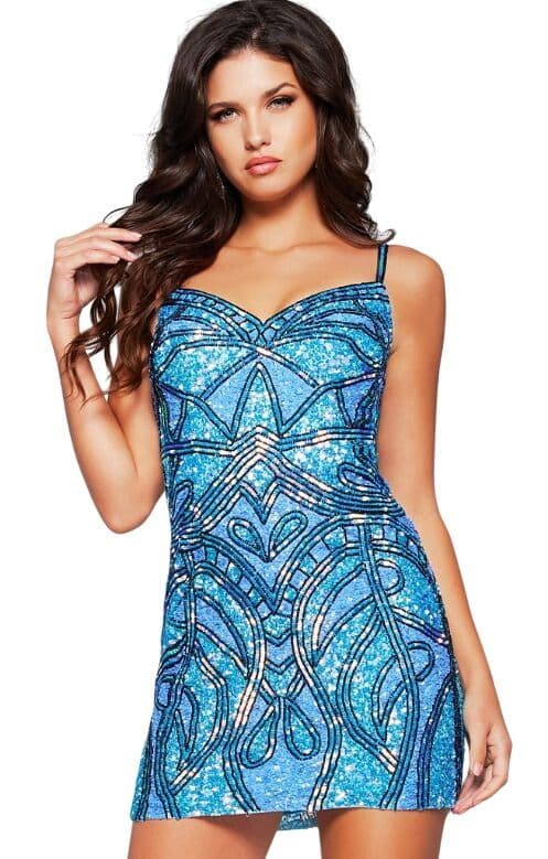 Blue Skies Ahead Jovani Sequined Mini Dress 40916 NWT - Image 1