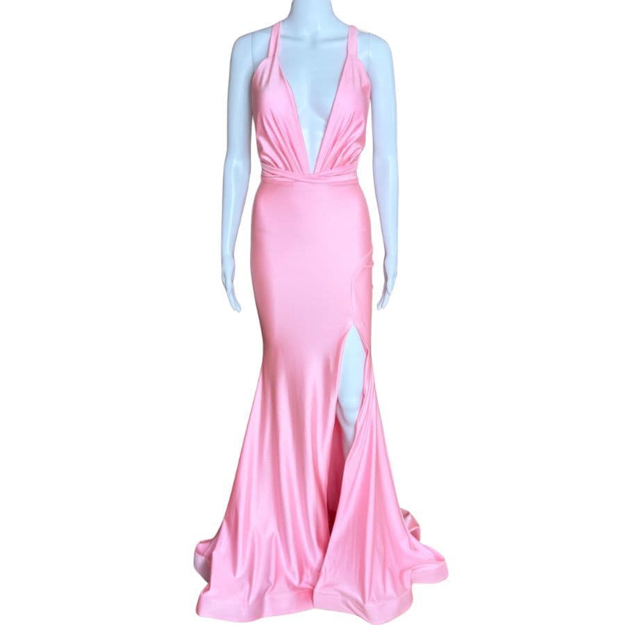 Jessica Angel 2348 Plunging Neckline High Leg Slit Gown Bubblegum Pink NWT - Image 1