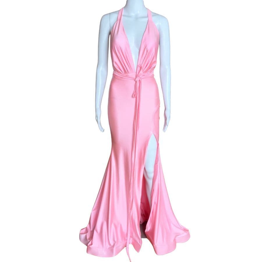 Jessica Angel 2348 Plunging Neckline High Leg Slit Gown Bubblegum Pink NWT - Image 3