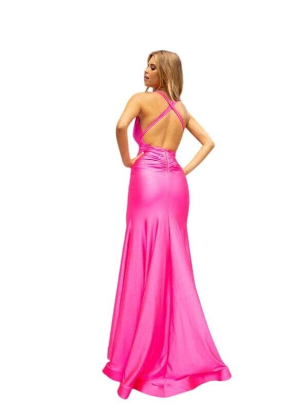 Jessica Angel 2348 Plunging Neckline High Leg Slit Gown Bubblegum Pink NWT - Image 6