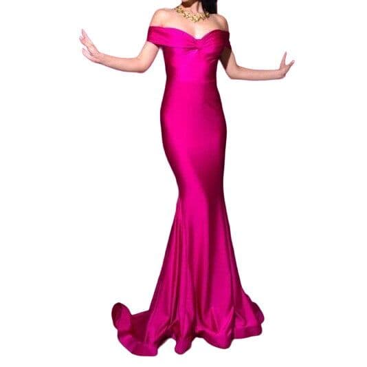Jessica Angel Off The Shoulder Mermaid Gown 538 Fuchsia Pink NWT - Image 1