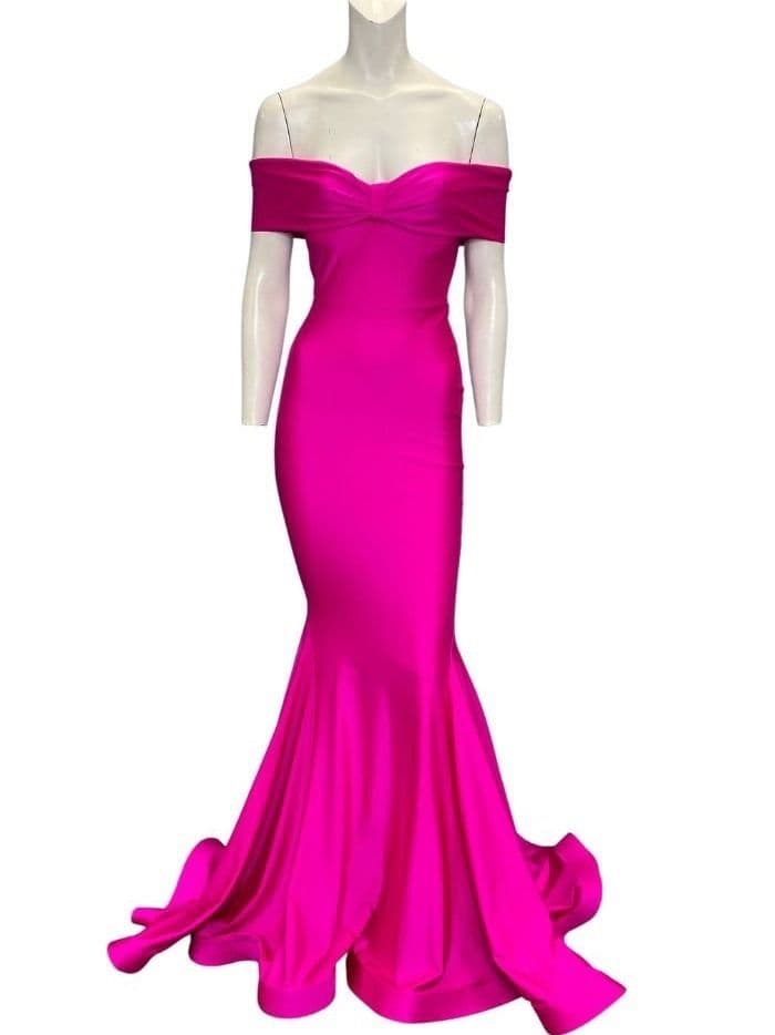 Jessica Angel Off The Shoulder Mermaid Gown 538 Fuchsia Pink NWT - Image 3
