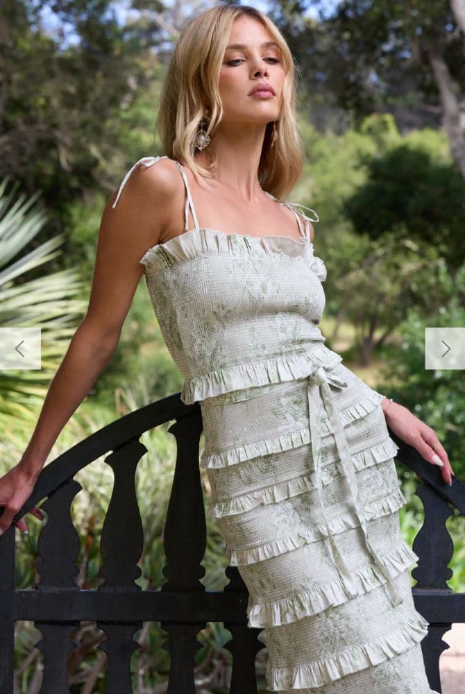 The Lily Dress in Sage Tapestry - Image 3