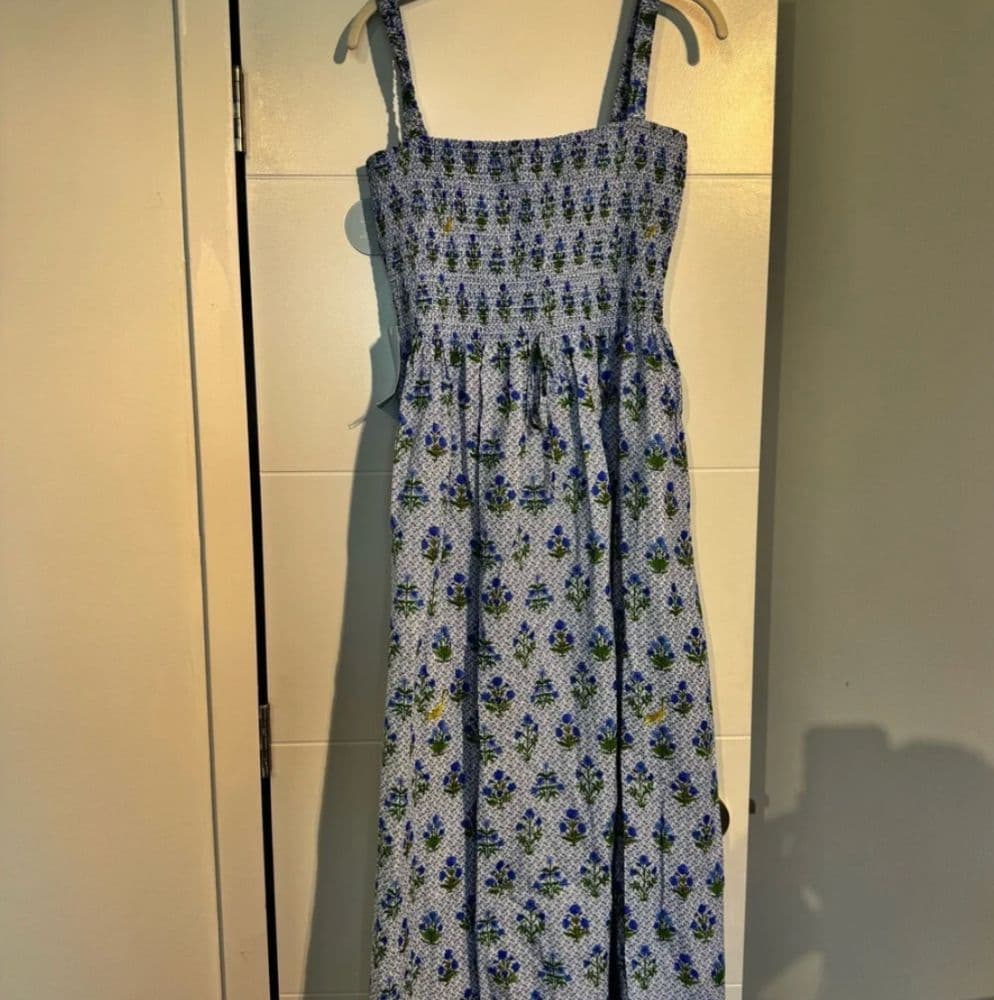 Light Blue Floral Smocked Midi Dress - Image 4
