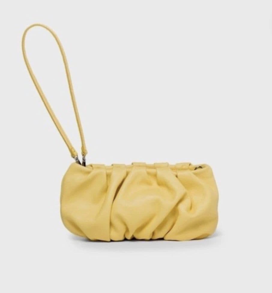 Staud Leather Bean Ruched Shoulder Bag In Yellow - Image 4