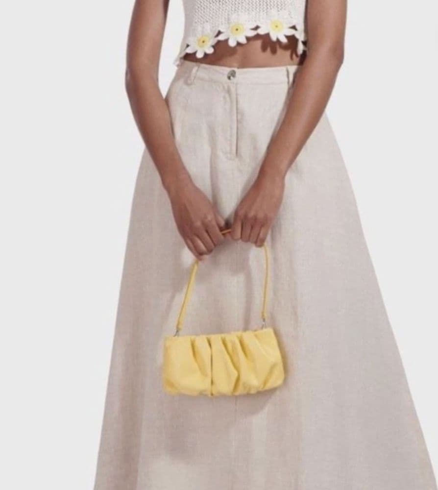 Staud Leather Bean Ruched Shoulder Bag In Yellow - Image 3