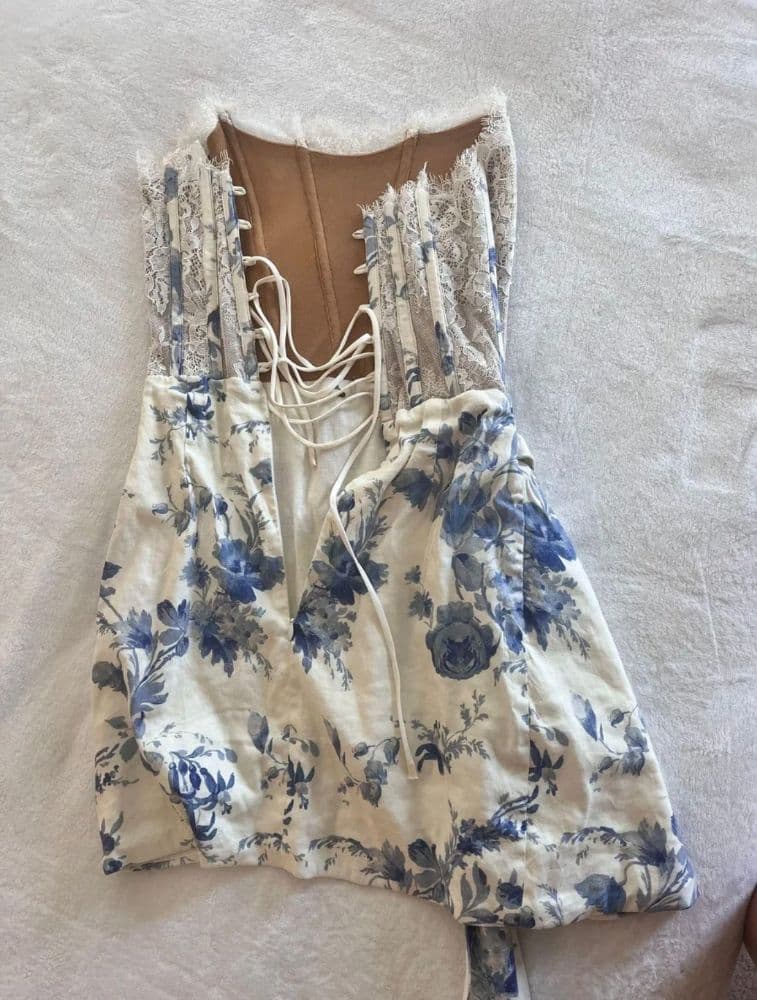 Veronica Chapman Blue and White Floral Corset Dress - Image 4