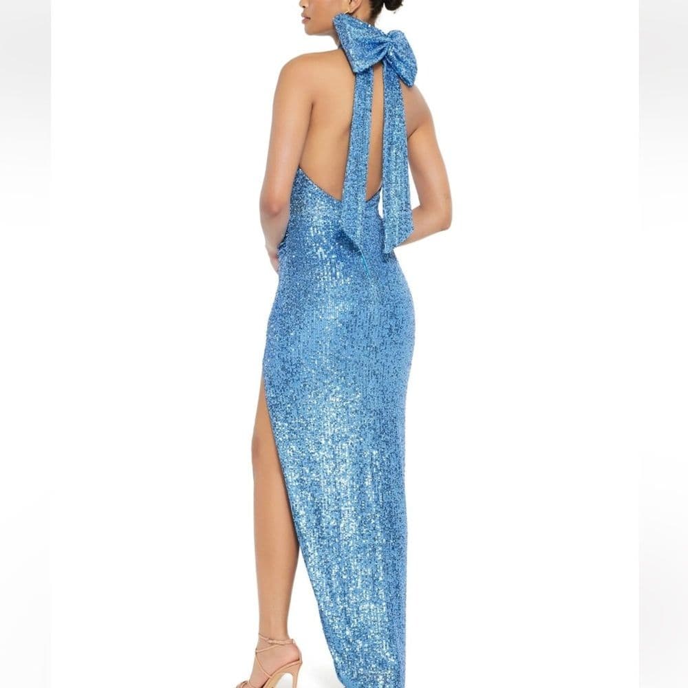 Nookie Sequin Charisma Gown Halter Bow Backless Dress - Image 2