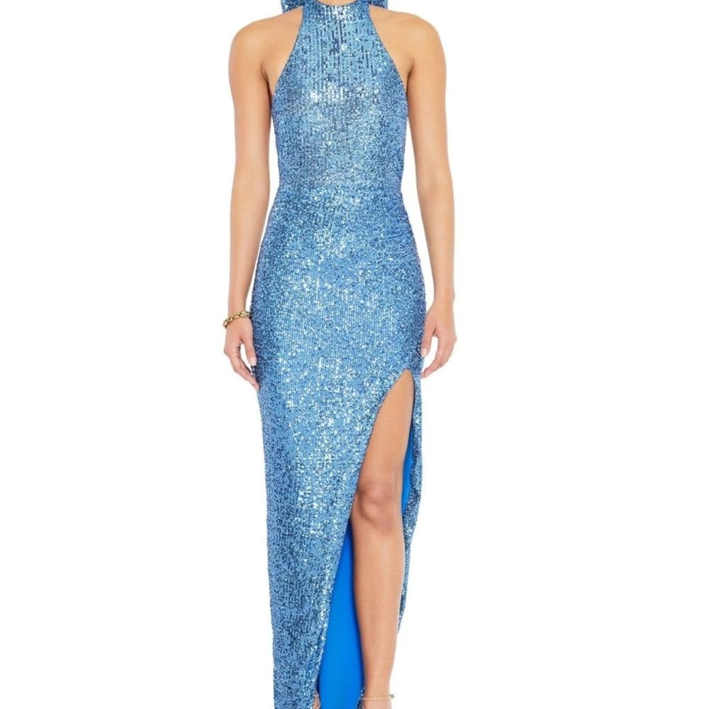 Nookie Sequin Charisma Gown Halter Bow Backless Dress - Image 1