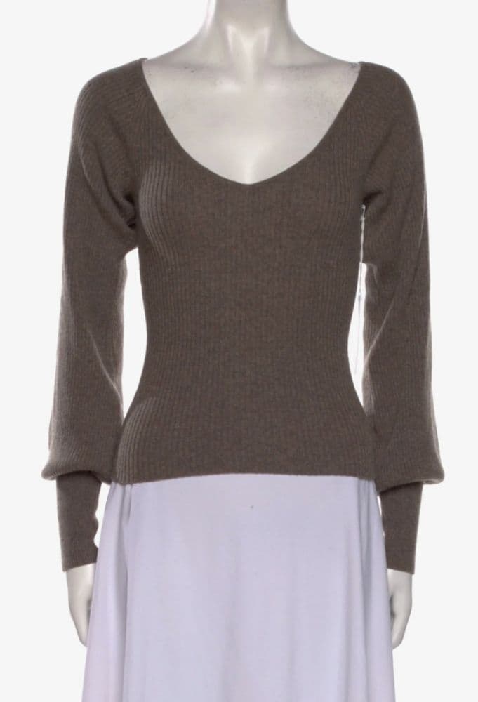 Reformation Cashmere Grey Neutral V-Neck Long Sleeve Sweater - Image 1