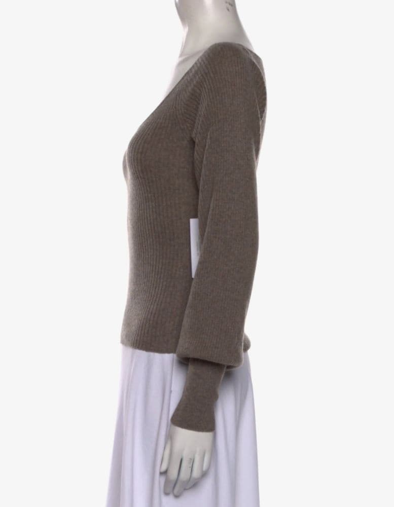 Reformation Cashmere Grey Neutral V-Neck Long Sleeve Sweater - Image 2