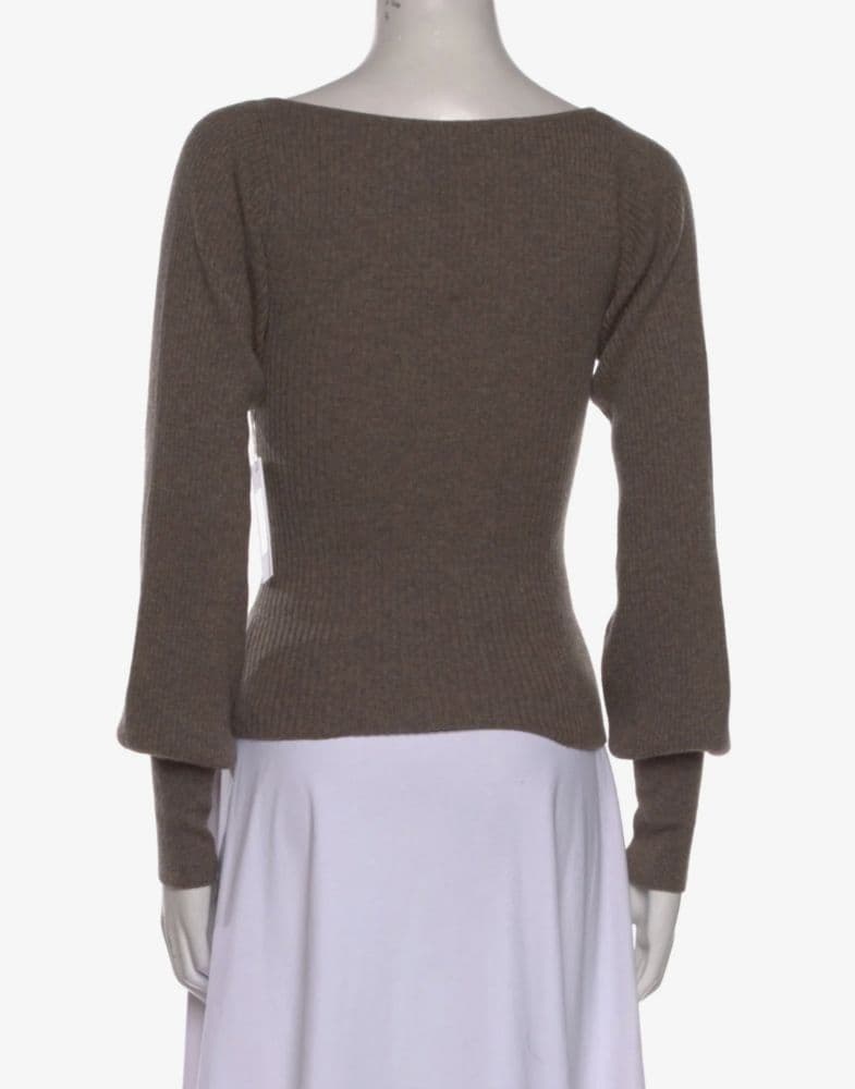 Reformation Cashmere Grey Neutral V-Neck Long Sleeve Sweater - Image 3