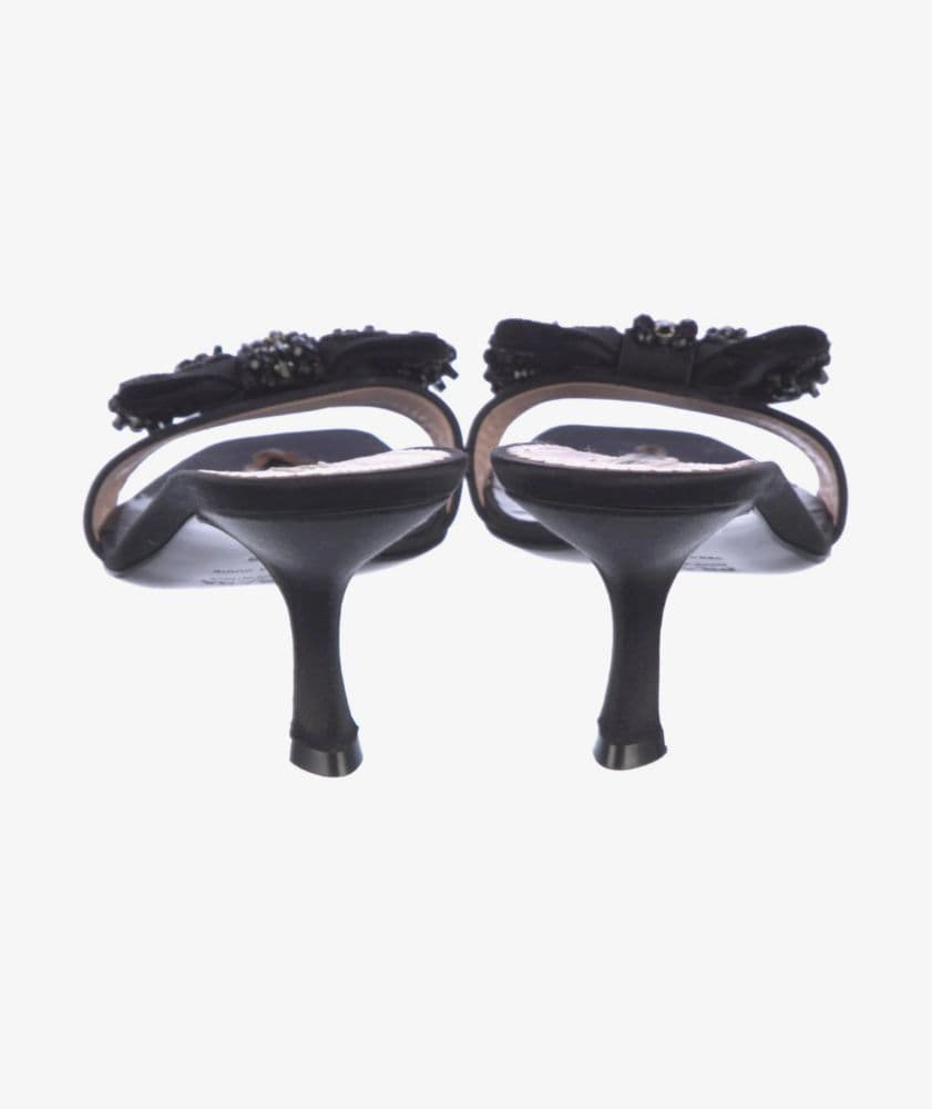 Prada Satin Bow Accents Black Sequin Embellished Unique Vintage Kitten Heel Slides - Image 4