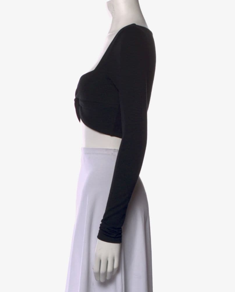 Leset Twist Long Sleeve Black Crop Top w/ Sweetheart Neckline - Image 4