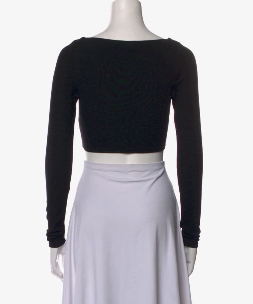 Leset Twist Long Sleeve Black Crop Top w/ Sweetheart Neckline - Image 3