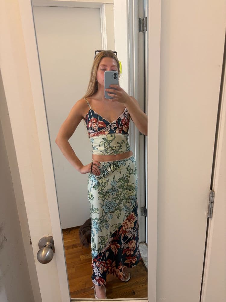 Anthropologie Silky Floral Print Slip Skirt and Tank Top Matching Set - Image 6