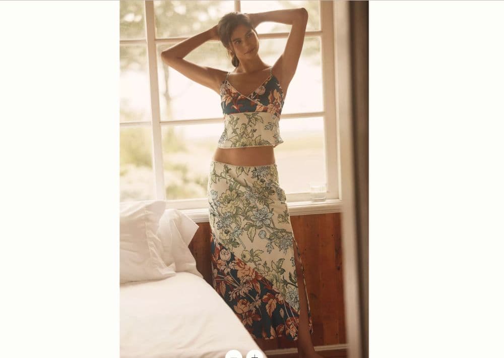 Anthropologie Silky Floral Print Slip Skirt and Tank Top Matching Set - Image 3