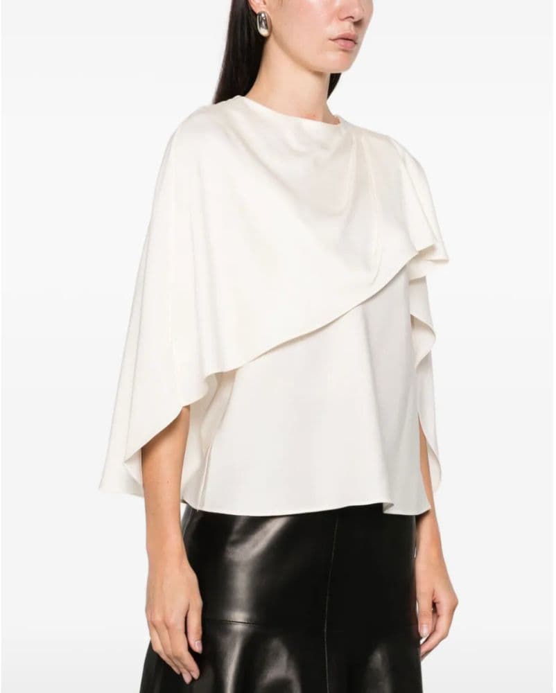 Simkhai Eliora Silk Cape Top Ivory/White - Image 4