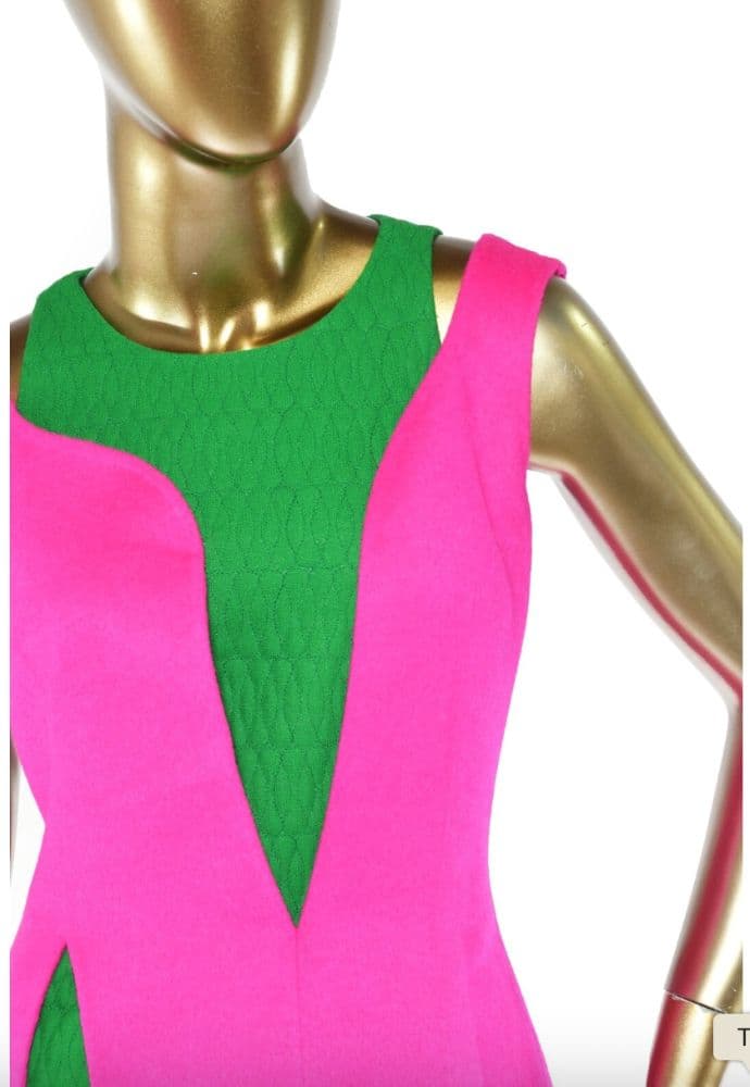 Christian Dior Fall 2014 Raf Simons Green Pink Wool Blend Cutout Embellished Dress - Image 6