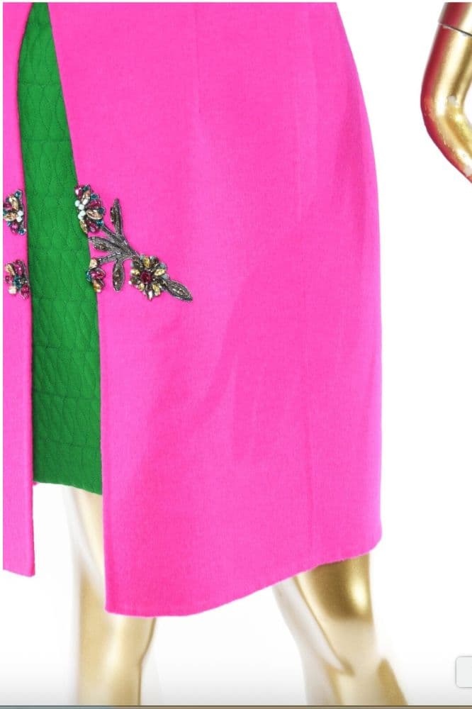 Christian Dior Fall 2014 Raf Simons Green Pink Wool Blend Cutout Embellished Dress - Image 5