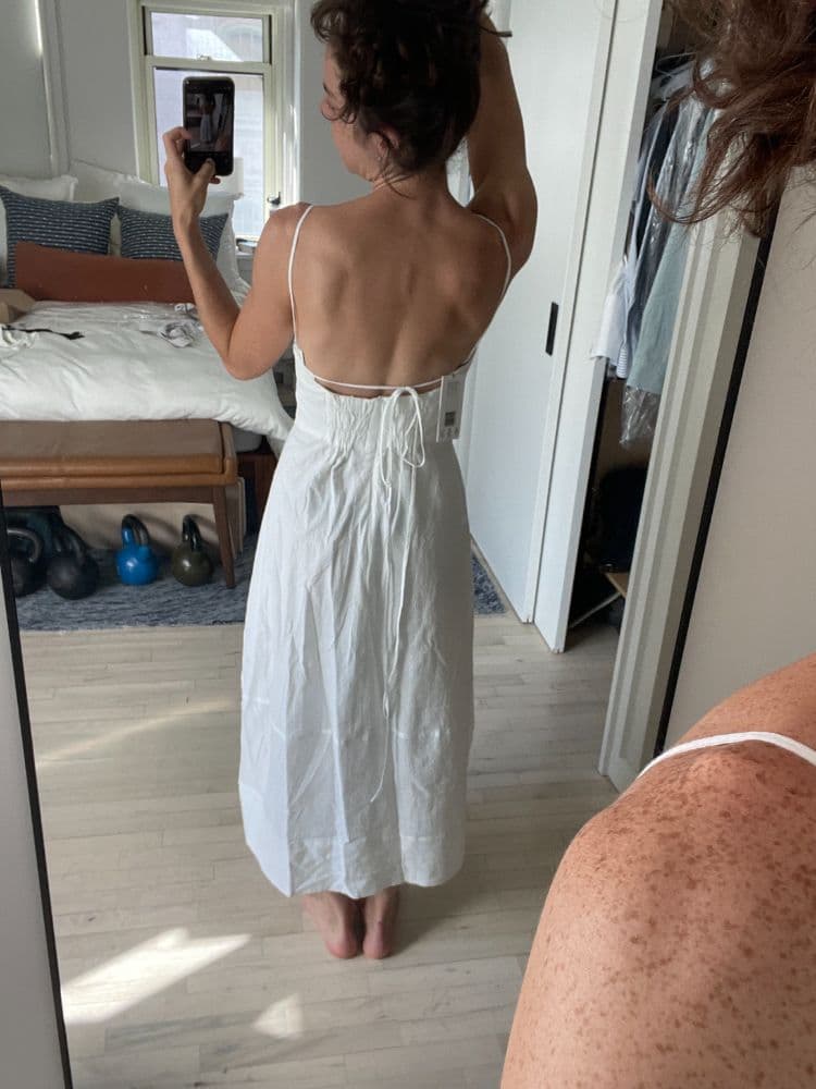 White Linen Midi Wrap Dress - Image 2
