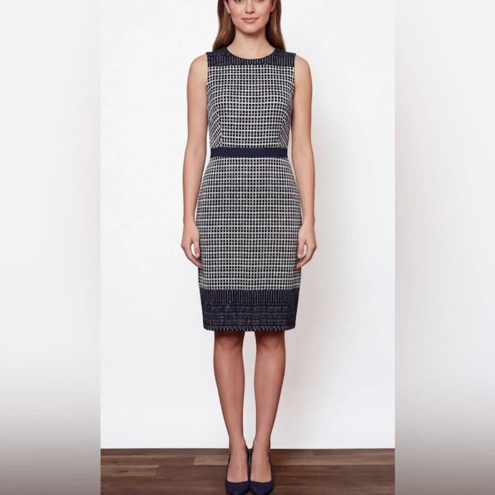 NEW J CREW Navy Blue White Check Tweedy Sheath Dress - Image 1