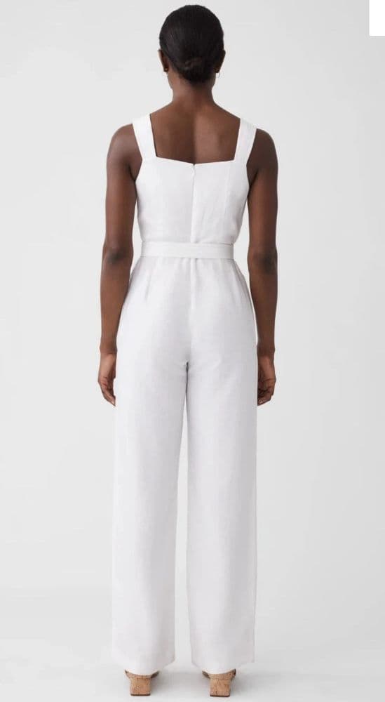 White Linen V-Neck Jumpsuit - Image 2