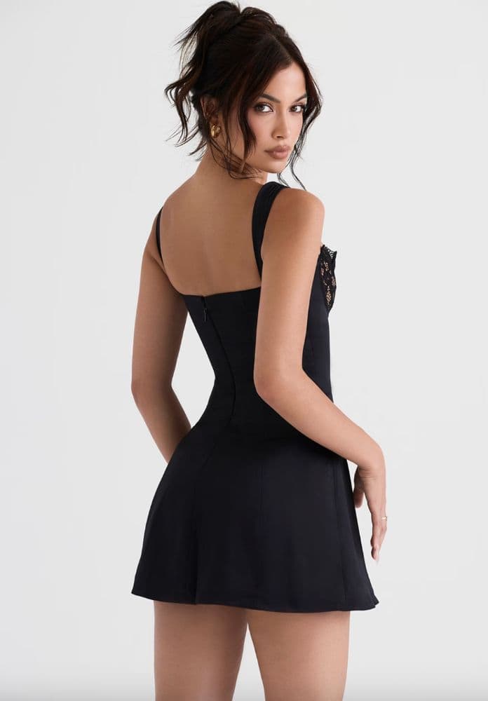 House of CB Adriana Black Satin And Lace Mini Dress - Image 4