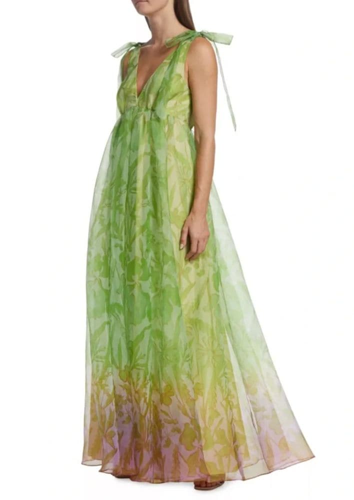 STAUD Dandelion Ombré Green Floral Tie Strap Maxi Gown - Image 1