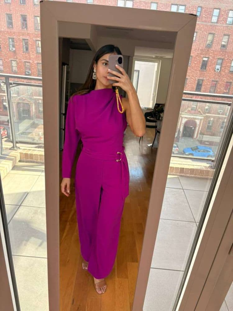 Zara Belted Asymmetric Jumpsuit Magenta - Image 2