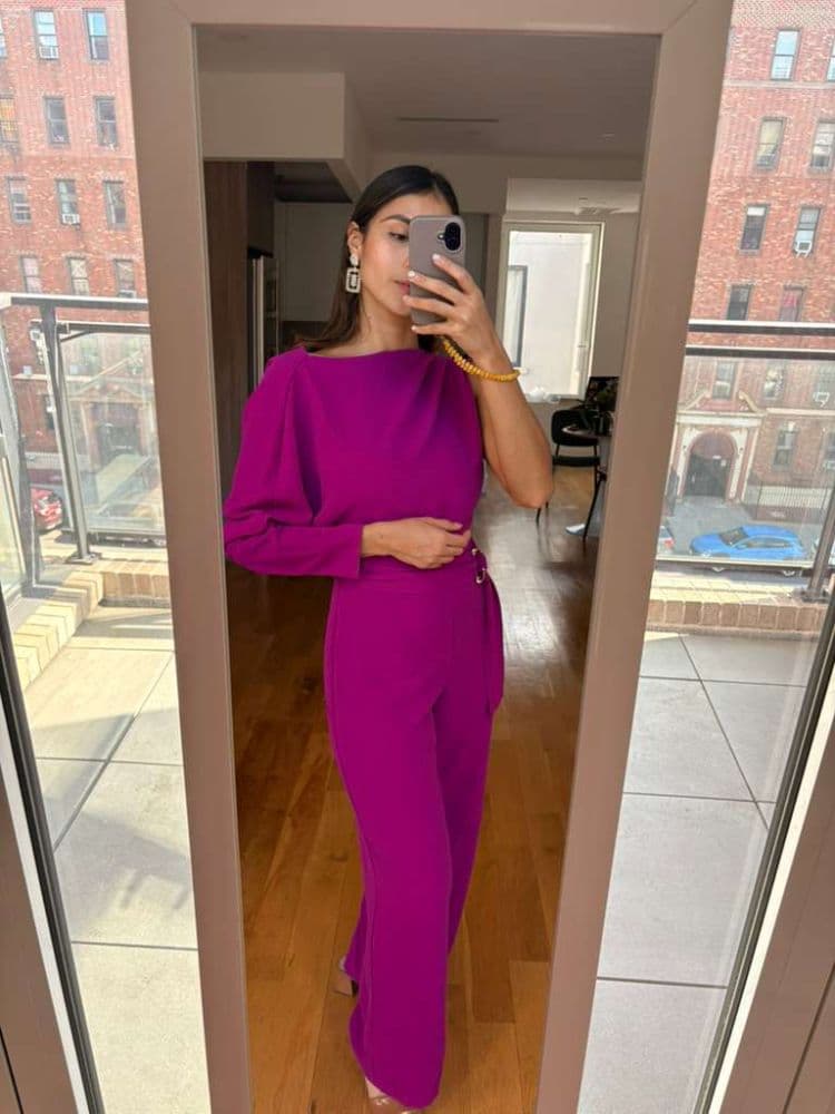 Zara Belted Asymmetric Jumpsuit Magenta - Image 1