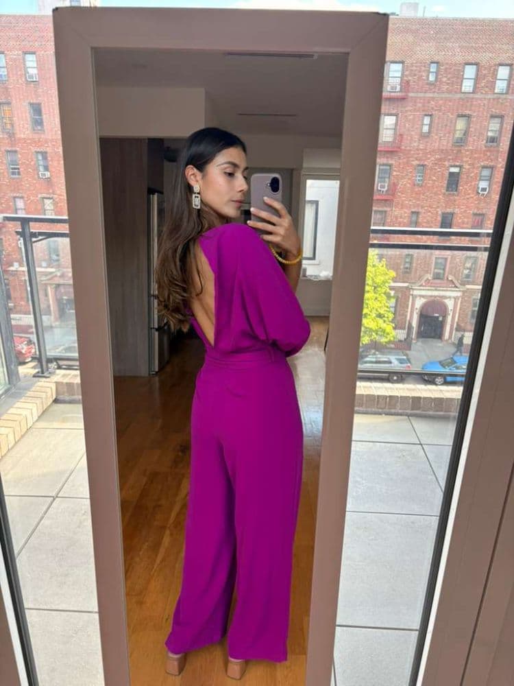 Zara Belted Asymmetric Jumpsuit Magenta - Image 4
