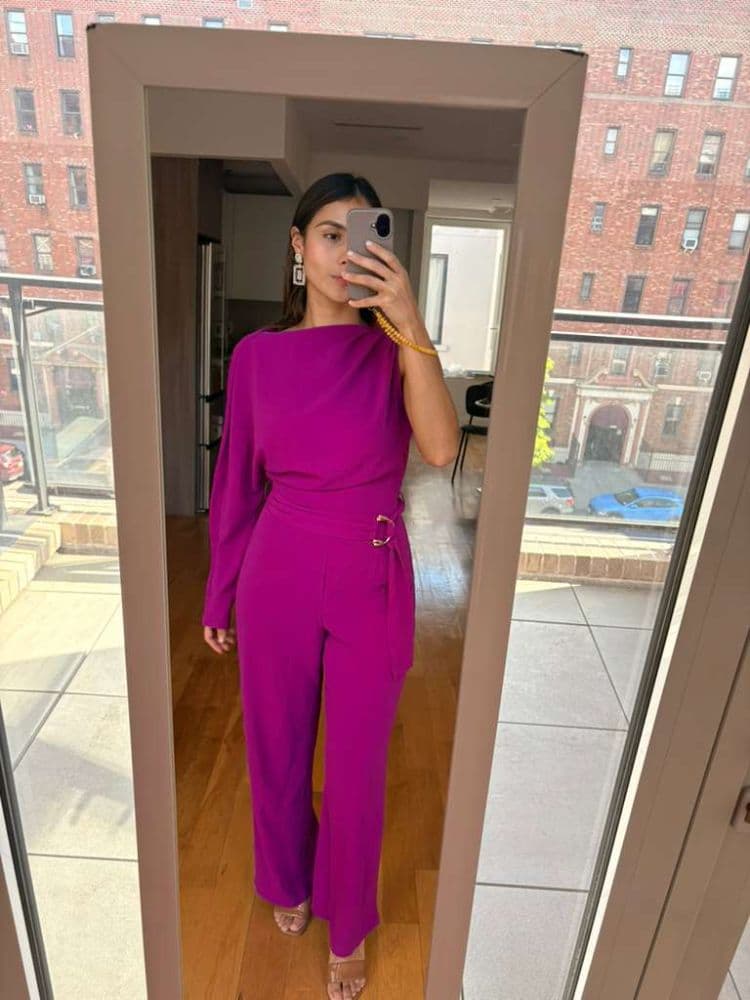 Zara Belted Asymmetric Jumpsuit Magenta - Image 5