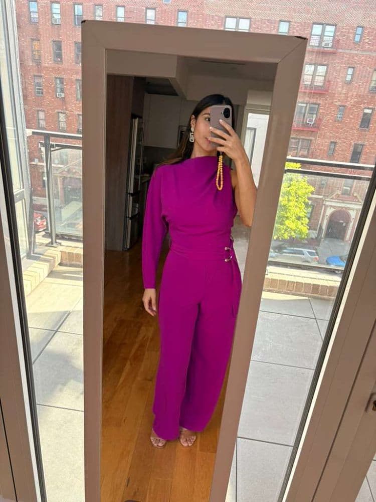 Zara Belted Asymmetric Jumpsuit Magenta - Image 6