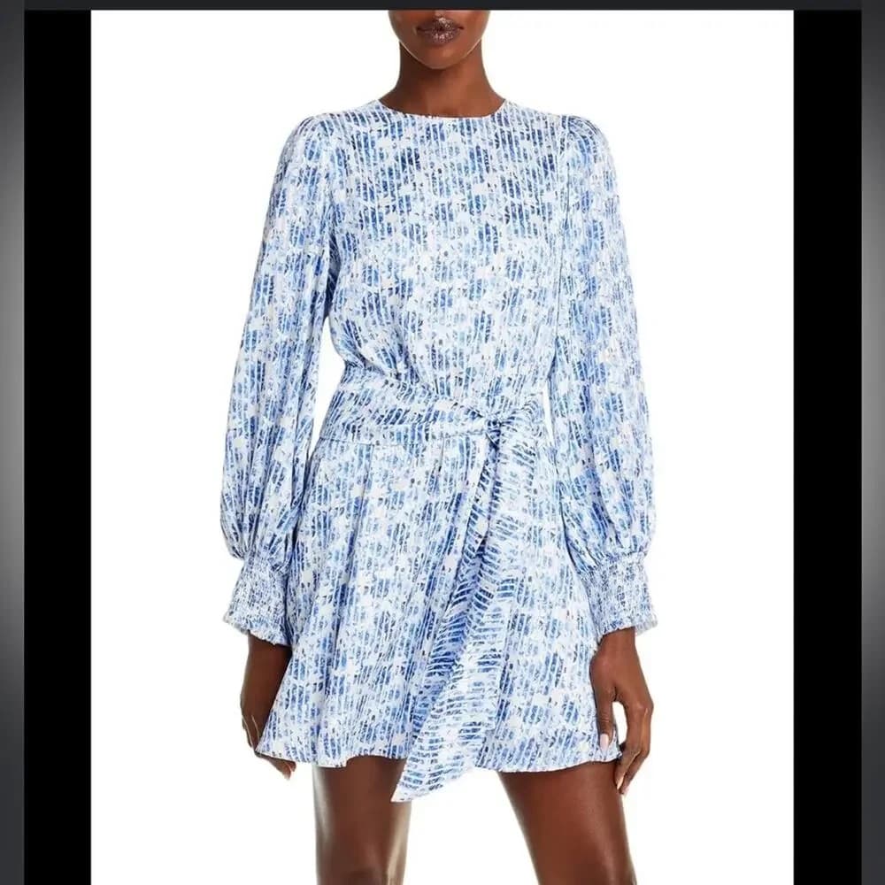 Alice + Olivia Blue & White Floral Tie-Waist Mini Dress - Image 3